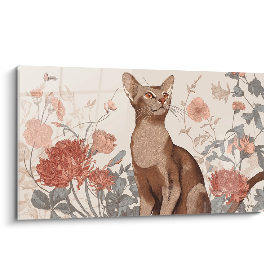 Tableau Chat Abyssin dans Jardin Fleuri - Élégance Féline - Edition chat Abyssin