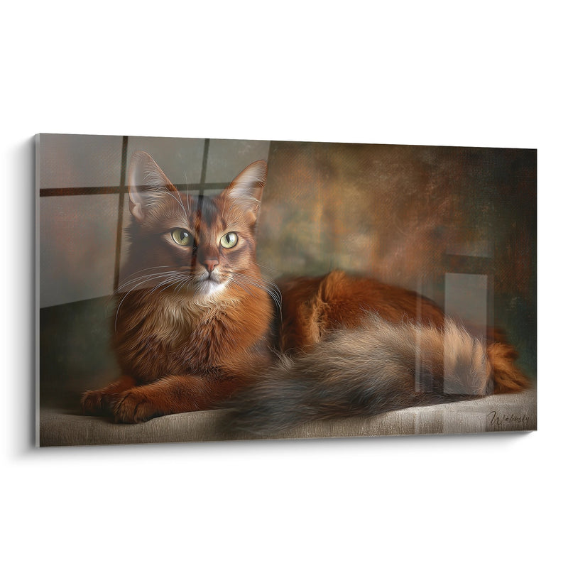 Somali-Katzen-Gemälde in Rot - Eleganz - Feline Anmut - Edition Somali-Katze