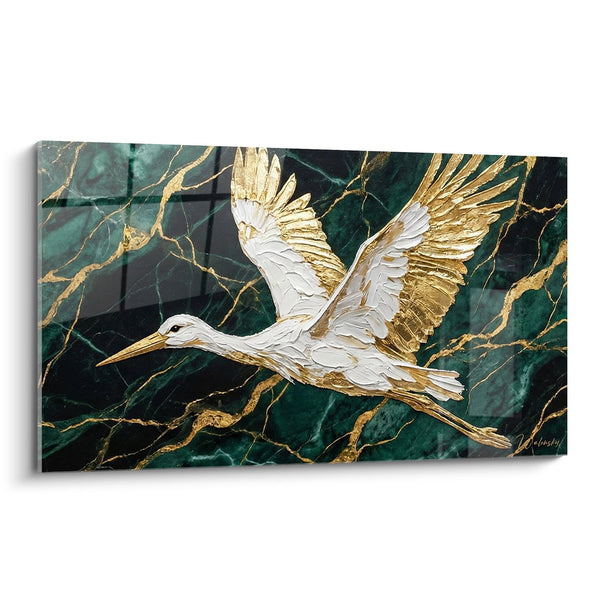 Tableau Cigogne - Vol Majestueux sur Marbre Émeraude - Edition Cigogne
