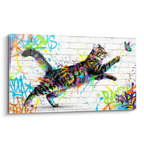 Schilderij Chat Street Art Veelkleurig - Graffiti Stadskunst - Editie kat American Curl