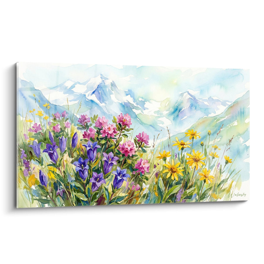 Tableau Fleurs des Alpes - Prairie Alpine en Aquarelle - Edition Les Alpes