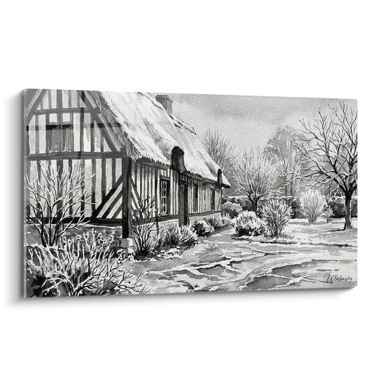 Schilderij Normandisch Leefhuis - Winter in het Pays d'Auge - Editie Normandie
