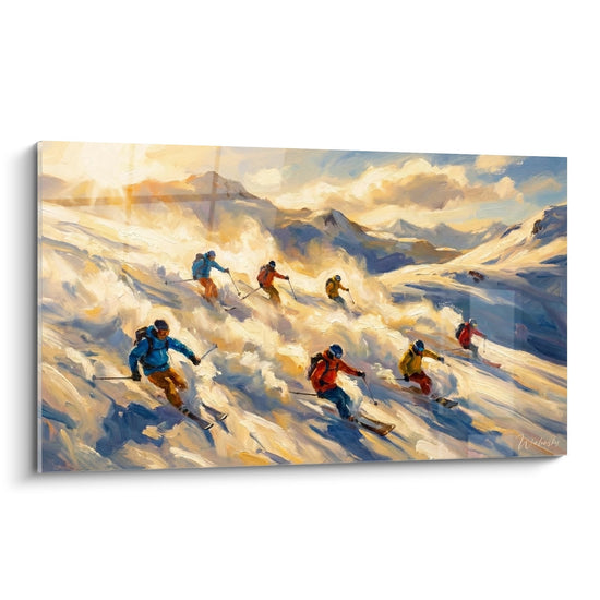 Schilderij Groep Skiërs - Epische Poedersneeuwafdaling - Editie Ski
