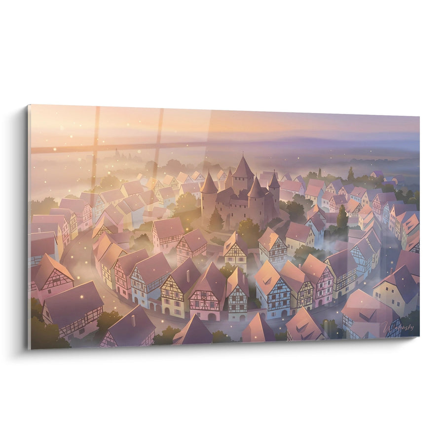 Tableau Village Alsacien Médiéval - Lumière Dorée au Crépuscule - Edition Alsace
