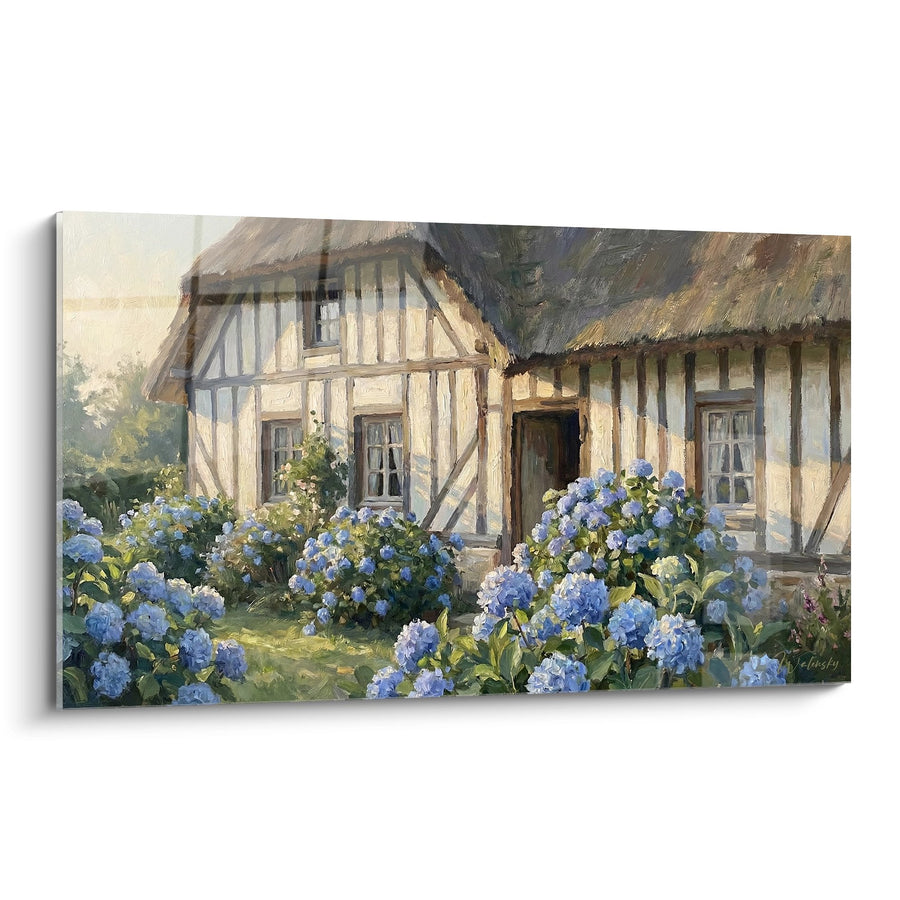 Tableau Maison Normande aux Hortensias - Cottage aux Colombages Fleuris - Edition Normandie