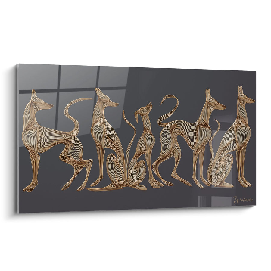 Tableau Chiens Stylisés - Élégance Canine Dorée - Edition Art déco