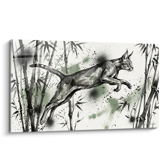 Tableau Chat Chausie Sautant Bambous - Élan Sauvage - Edition chat Chausie