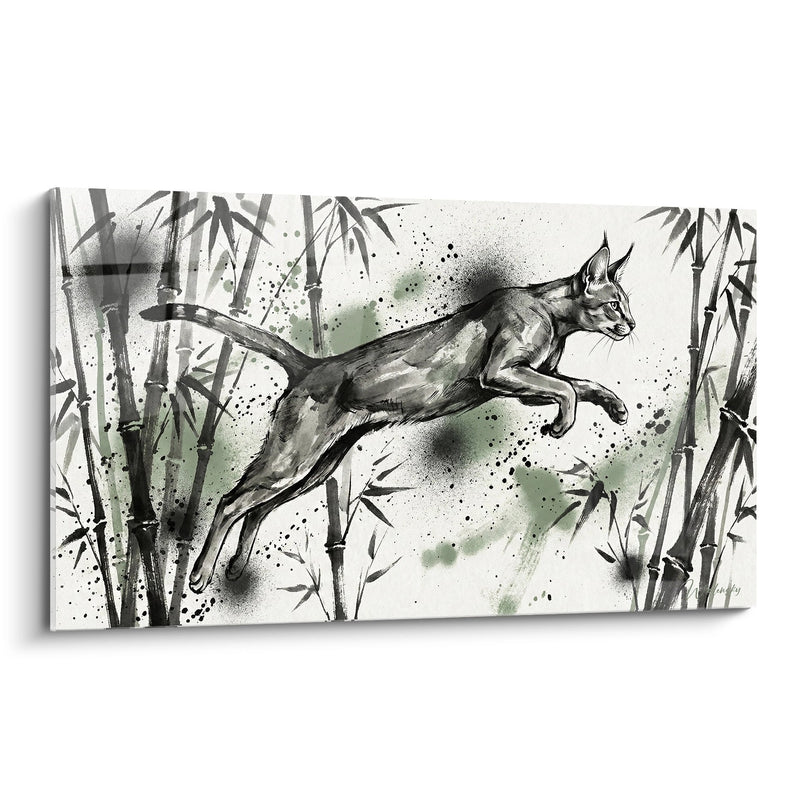 Tableau Chat Chausie Sautant Bambous - Élan Sauvage - Edition chat Chausie