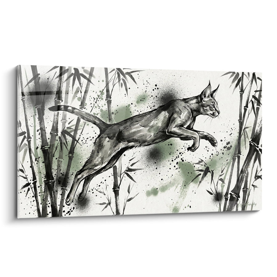Tableau Chat Chausie Sautant Bambous - Élan Sauvage - Edition chat Chausie