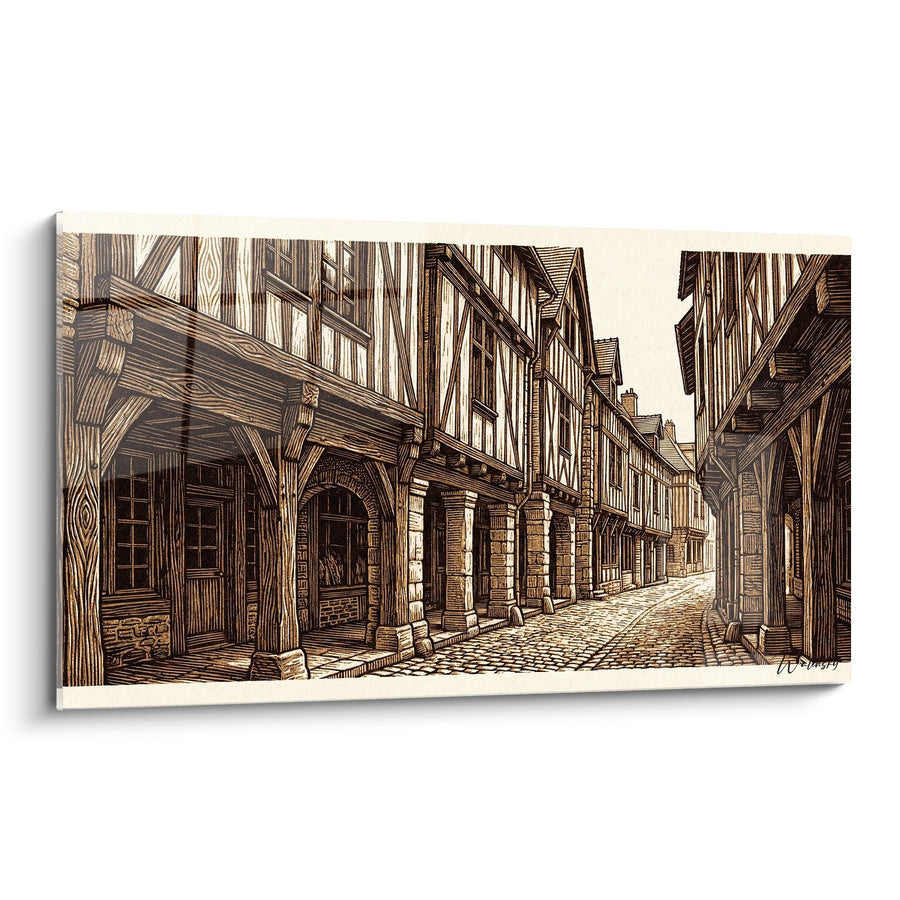 Tableau Architecture Médiévale - Rue Pavée aux Colombages - Edition Bretagne