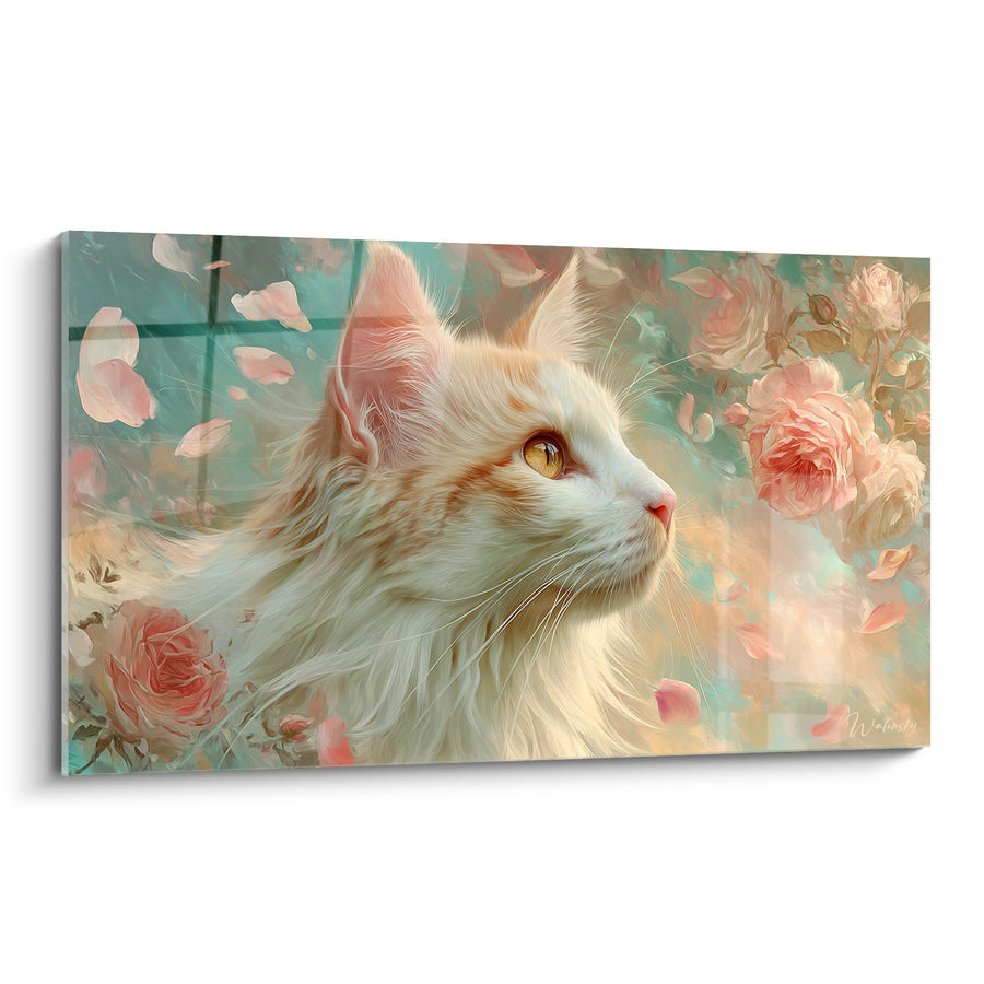 Tableau Chat Turkish Angora aux Roses - Rêverie Florale - Edition chat Turkish Angora