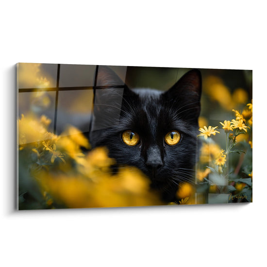 Tableau Chat Bombay dans les Fleurs Jaunes - Félin Élégant au Jardin - Edition chat Bombay