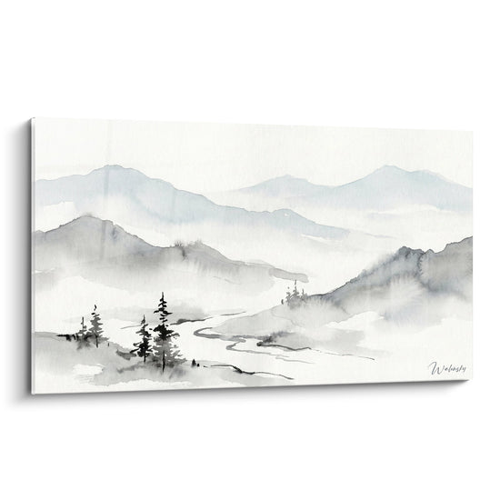 Cuadro Paisaje Montañoso Acuarela - Brumas Alpines - Edición Los Alpes