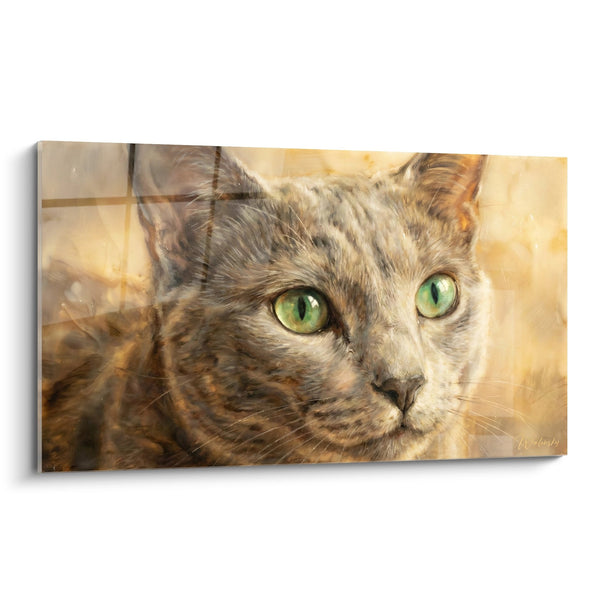 Cuadro Gato Ojos Verdes Esmeralda - Mirada Penetrante - Edición Gato Azul Ruso