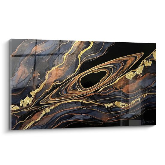 Tableau Art Abstrait - Flux Doré et Noir - Edition Kayak