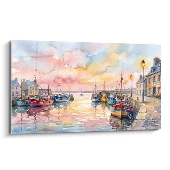 Tabella Porto di Pesca Bretagna - Acquerello al Tramonto - Edizione Bretagna