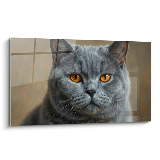 Gray British Shorthair Cat Wall Art with Amber Eyes - Majestic Portrait - British Shorthair Cat Edition