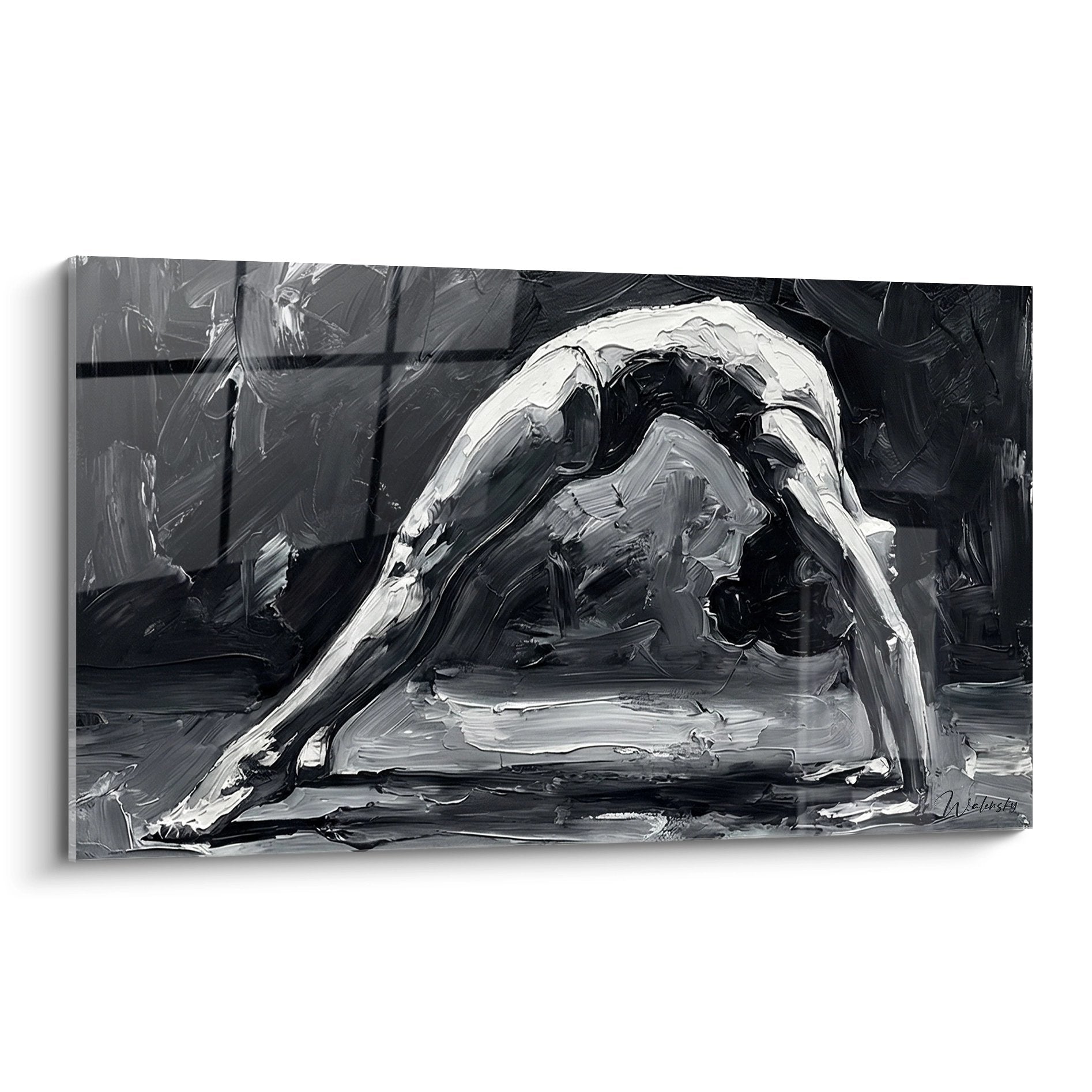 Tableau noir et blanc représentant une femme en posture de yoga flexible - Art mural gymnastique