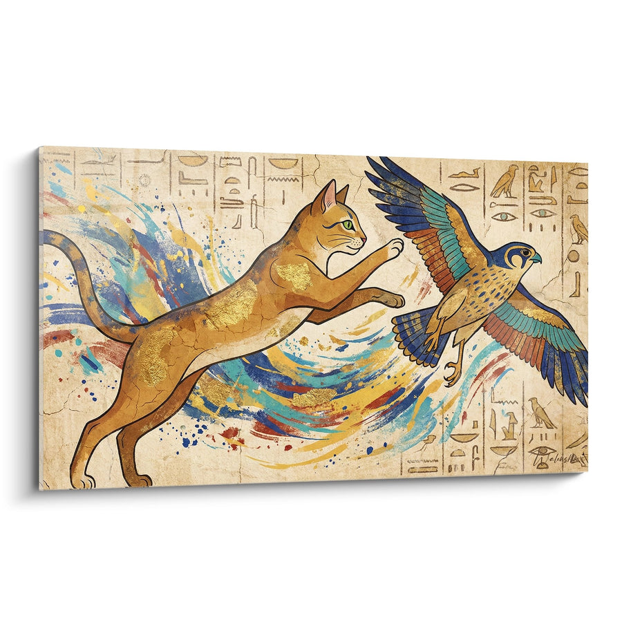 Tableau Chat Egyptian Mau et Faucon - Mythologie Egyptienne - Edition chat Egyptian Mau