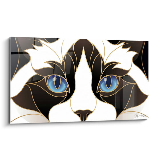 Schilderij Gestileerde Kat Blauwe Ogen - Mystiek Gelaat - Editie Ragdoll kat