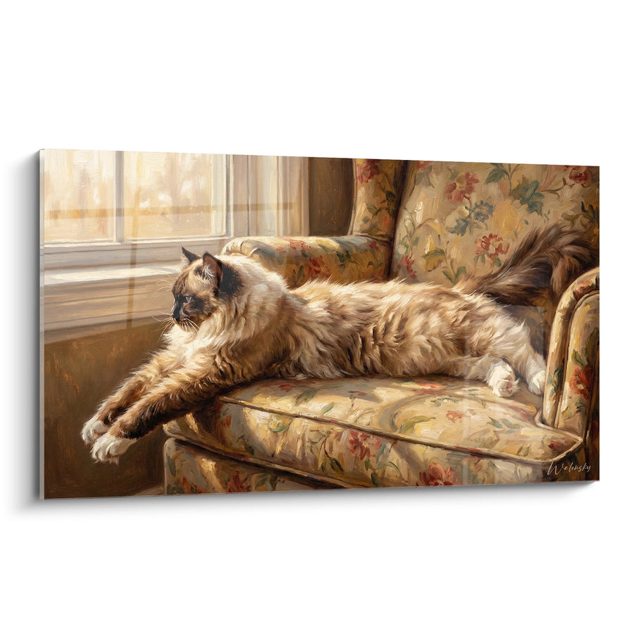 Tableau Chat Ragdoll sur Fauteuil Fleuri - Douceur d'Intérieur - Edition chat Ragdoll