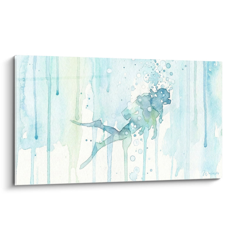 Watercolor Diver Artwork - Blue Immersion - Underwater Diving Edition