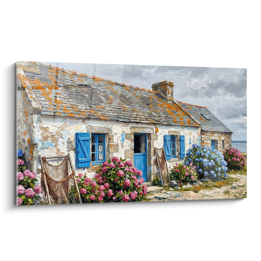 Tableau Maison Bretonne aux Volets Bleus - Charme Authentique - Edition Bretagne