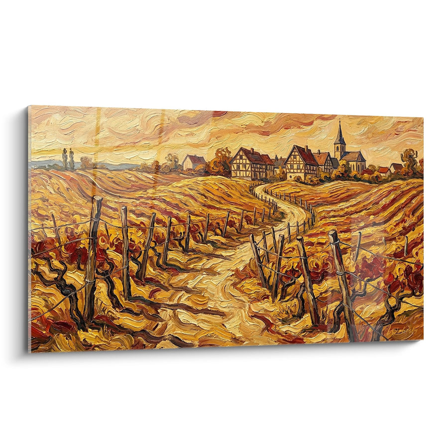 Tableau Village Alsacien Vignobles - Paysage Rural Automnal - Edition Alsace