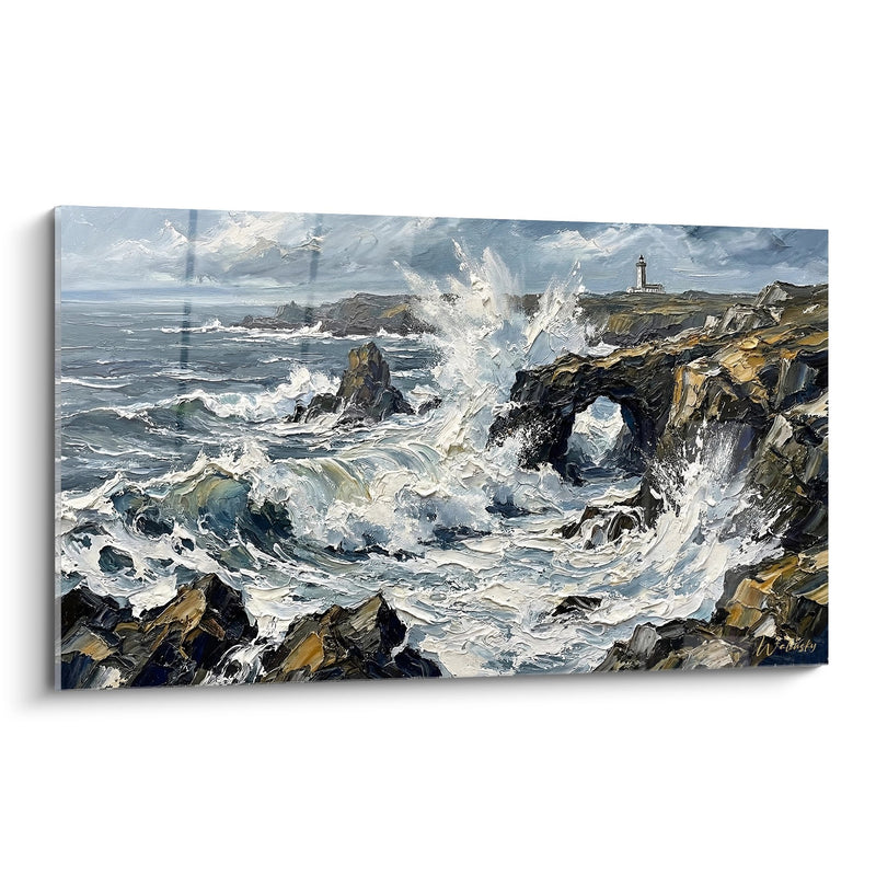 Tableau Côte Bretonne Tempête - Phare et Vagues Déchaînées - Edition Bretagne
