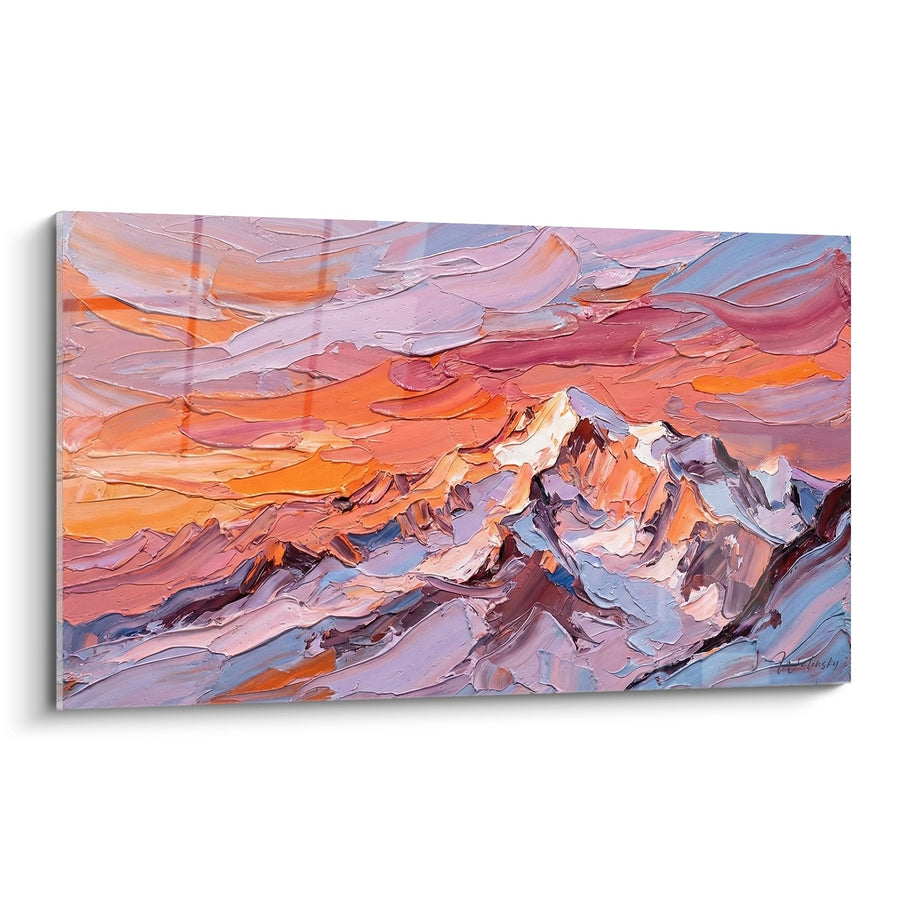 Tableau Montagne Enneigée - Alpenglow au Coucher de Soleil - Edition Le Mont Blanc