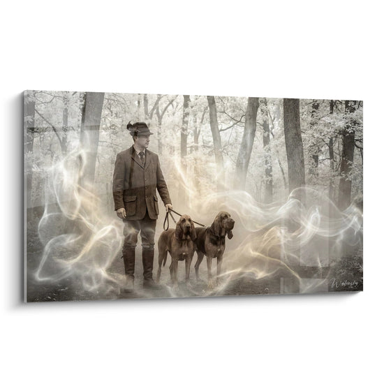 Schilderij Jager met Jagende Honden - De Geest van het Bos - Editie Jacht