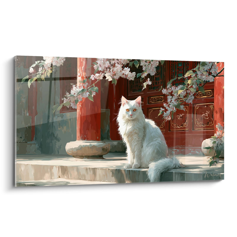Turkish Angora Cat Asian Temple Painting - Oriental Serenity - Turkish Angora Cat Edition
