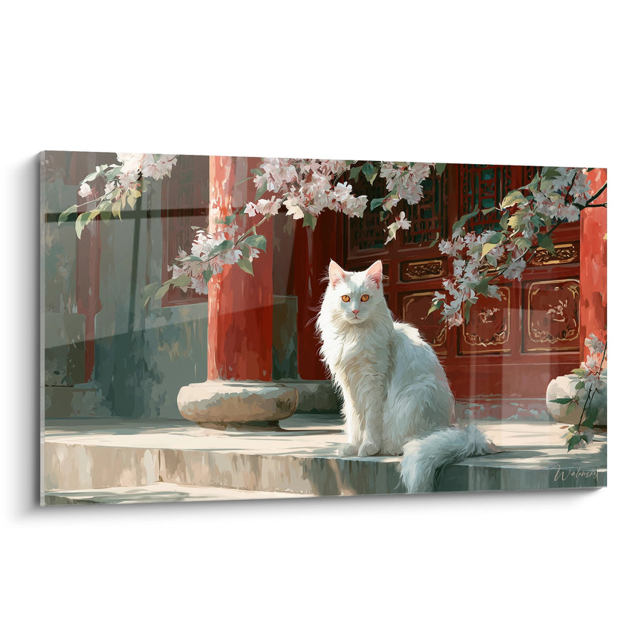 Tableau Chat Turkish Angora Temple Asiatique - Sérénité Orientale - Edition chat Turkish Angora