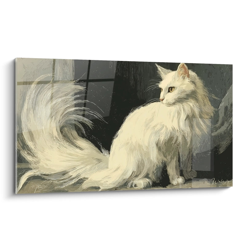 White Turkish Angora Cat Engraving - Feline Elegance Engraving - Turkish Angora Cat Edition