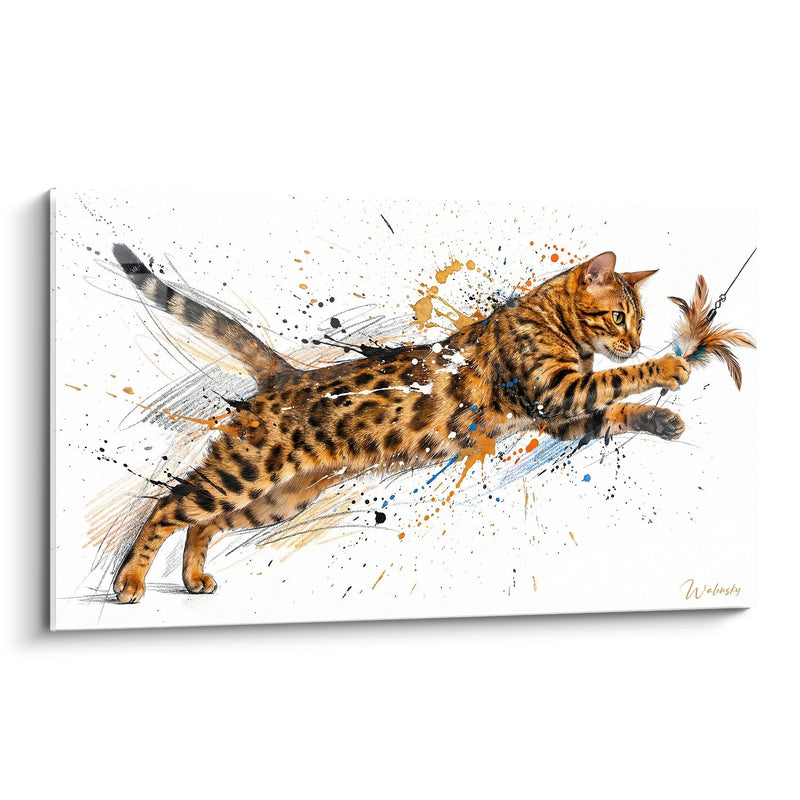 Tableau chat Bengal bondissant - Mouvement Artistique - Edition chat Bengal