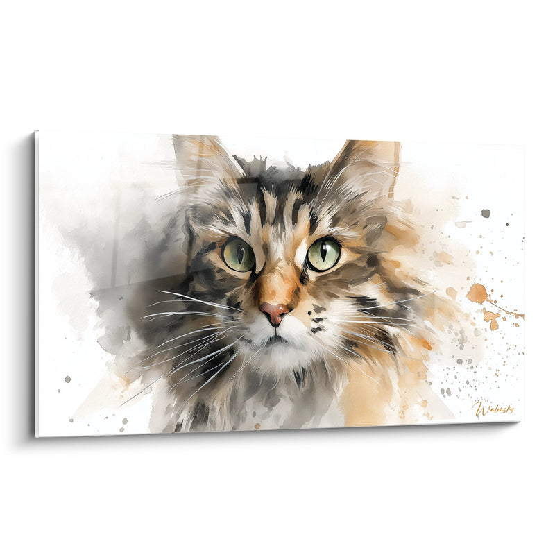 Tableau Chat Aquarelle Portrait - Regard Émeraude - Edition chat American Bobtail