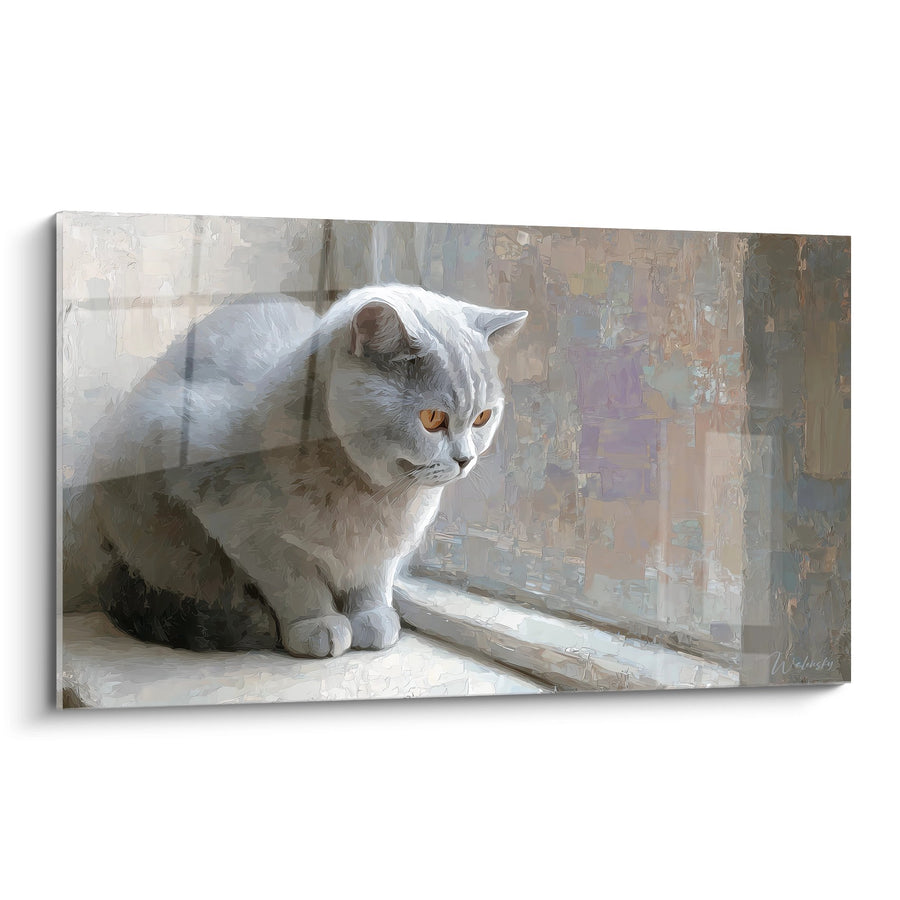 Tableau Chat British Shorthair à la Fenêtre - Contemplation Silencieuse - Edition chat British shorthair