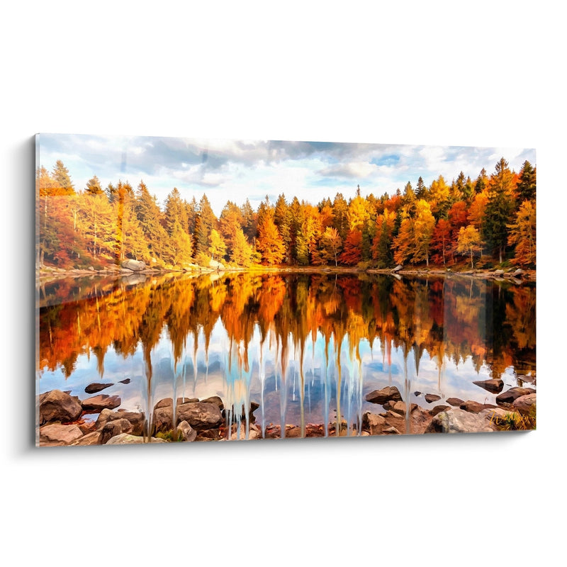 Autumn Lake Landscape Panel - Golden Reflections of Alsace - Alsace Edition
