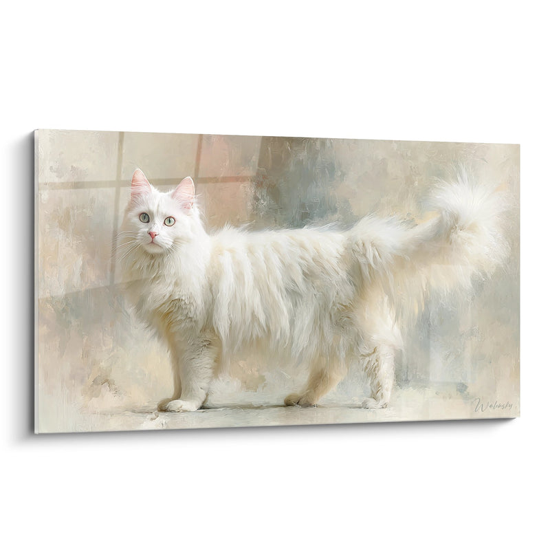 White Turkish Angora Cat Painting - Feline Elegance - Turkish Angora Cat Edition