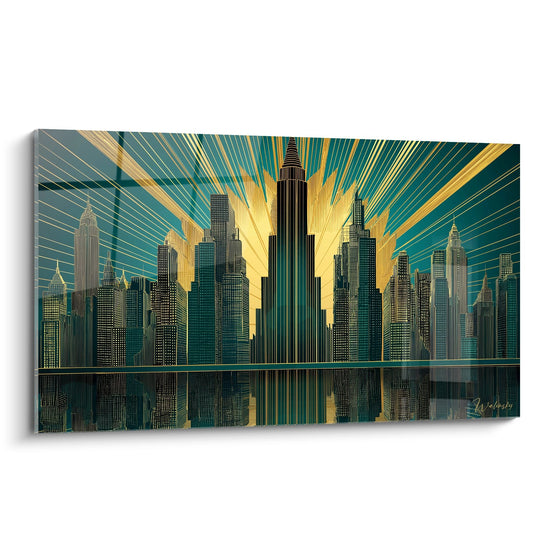 Wandbild New York Skyline - Vergoldete Strahlen Art Déco - Art-Déco-Edition
