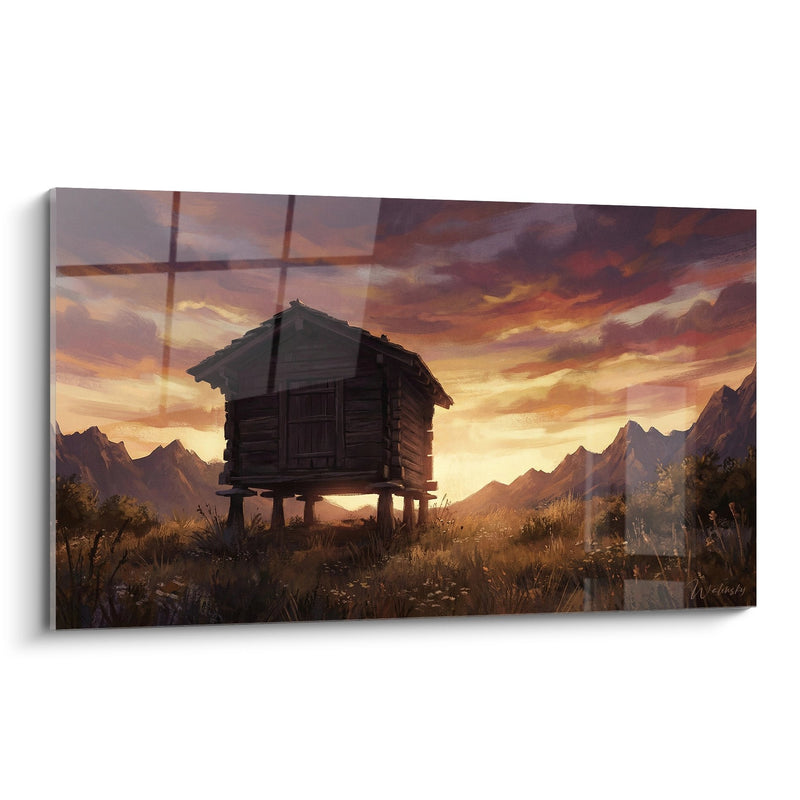 Traditional Savoyard Chalet Painting - Alpine Refuge at Sunset - La Savoie Edition