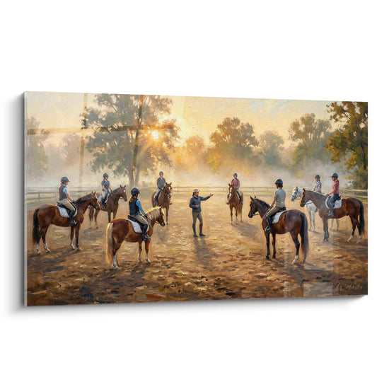 Equestrian Lesson at Dawn Painting - Morning Riding School - Equitation Edition