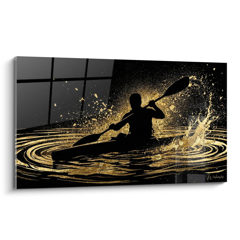 Paddler in Action Painting - Golden Splash - Kayak Edition