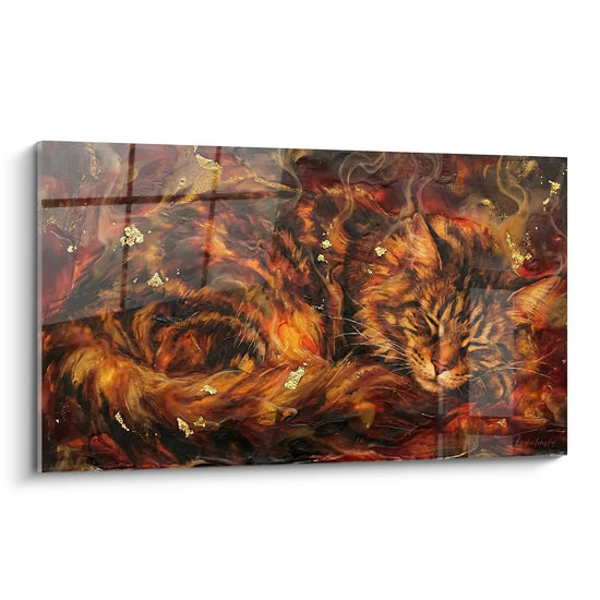 Schilderij Maine Coon Kat Slaapt - Gouden Droom - Editie Maine Coon