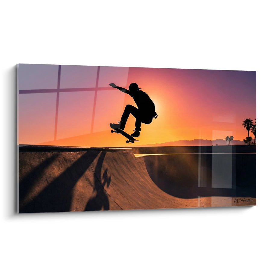 Tableau Skateboard Sunset Bowl - Silhouette Skateur Coucher de Soleil - Edition Skateboard