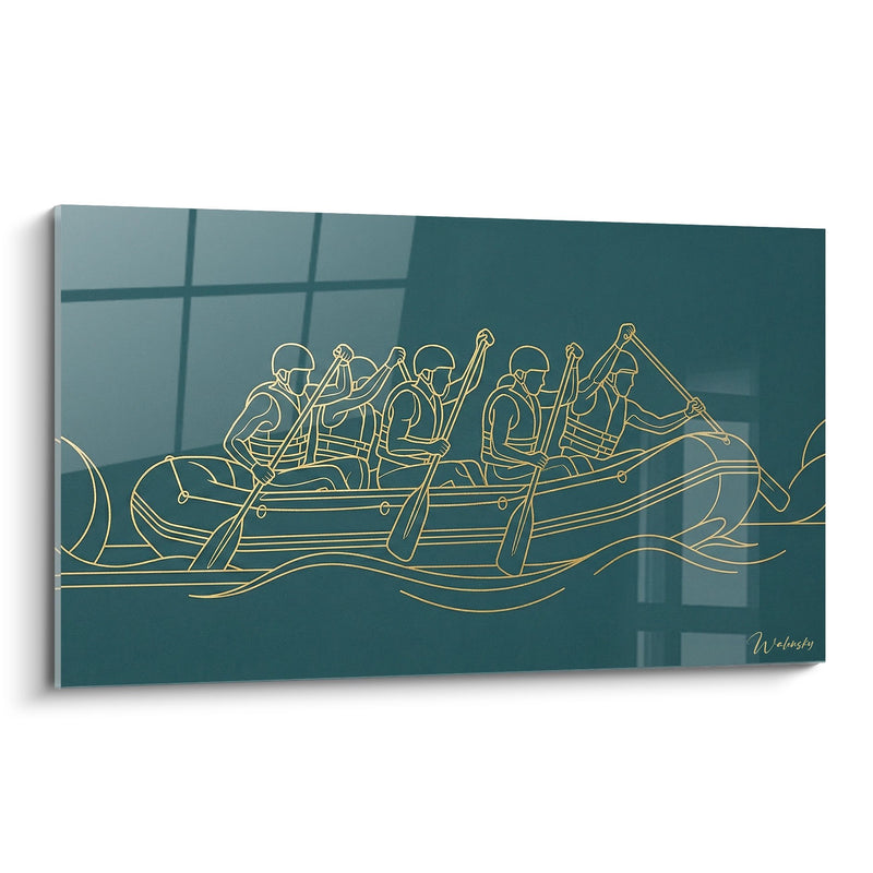 Rafting Team in Action Wall Art - Golden Adventure - Rafting Edition