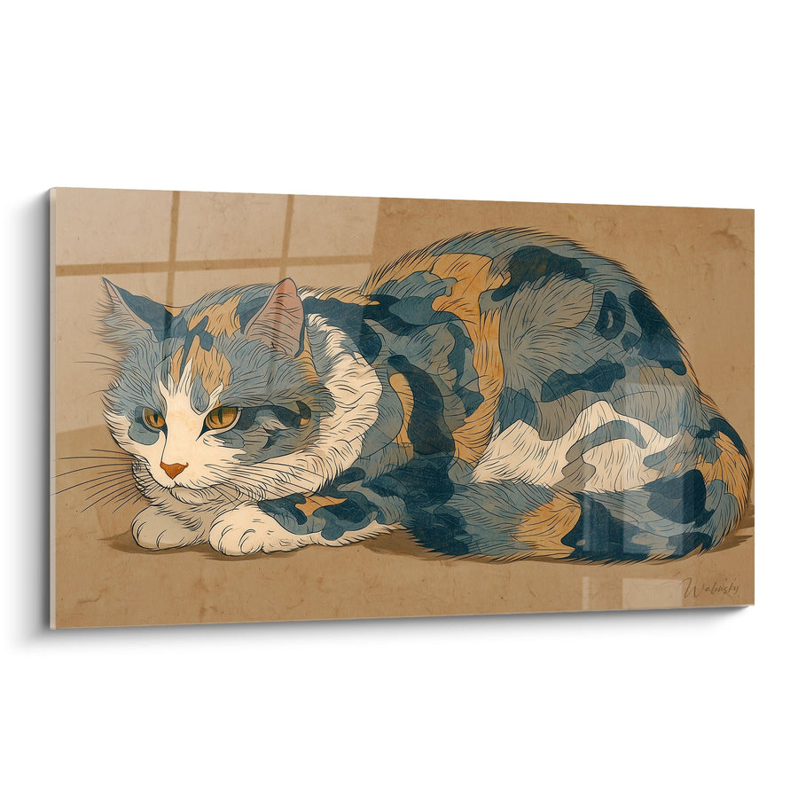 Tableau Chat Tricolore Allongé - Sérénité Féline - Edition chat American Bobtail