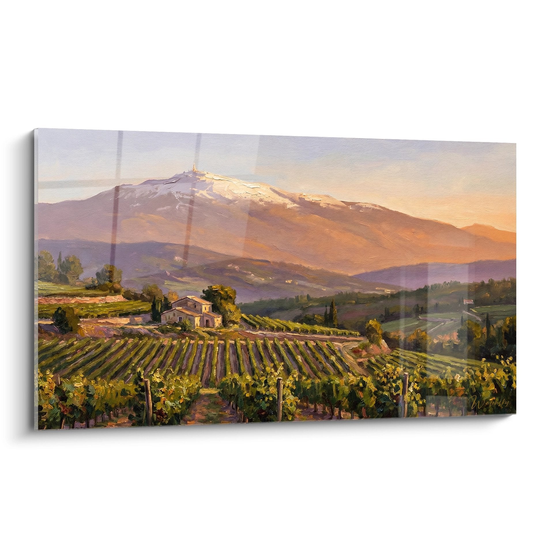 Tableau vignobles Provence avec bastide et mont Ventoux sous lumiere doree couchant - Edition Provence