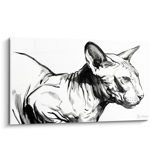 Cuadro Gato Peterbald Retrato - Elegancia Felina en Blanco y Negro - Edición gato Peterbald