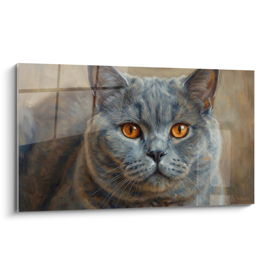 Tableau Chat British Shorthair Bleu aux Yeux Dorés - Regard Intense - Edition chat British shorthair